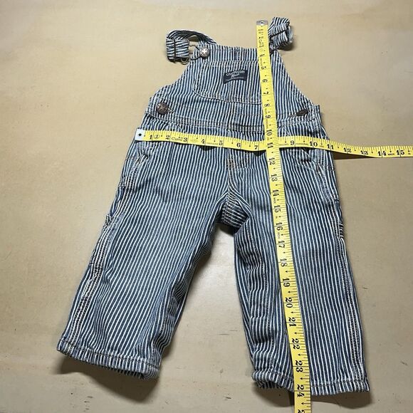 OshKosh B’Gosh Baby Vestbak Striped Engineer Overalls Size 12m Train Conductor - Picture 9 of 9